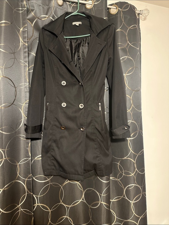 Roz & Ali Jackets & Blazers - Women's Black Double-Breasted Trench Coat